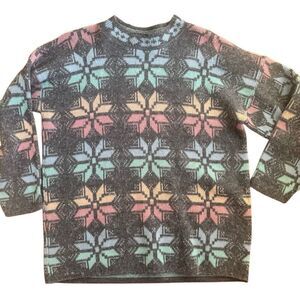 Vintage 80s Needles Yarn Pastel Snowflake Sweater Size Small Grandpa Cottagecore